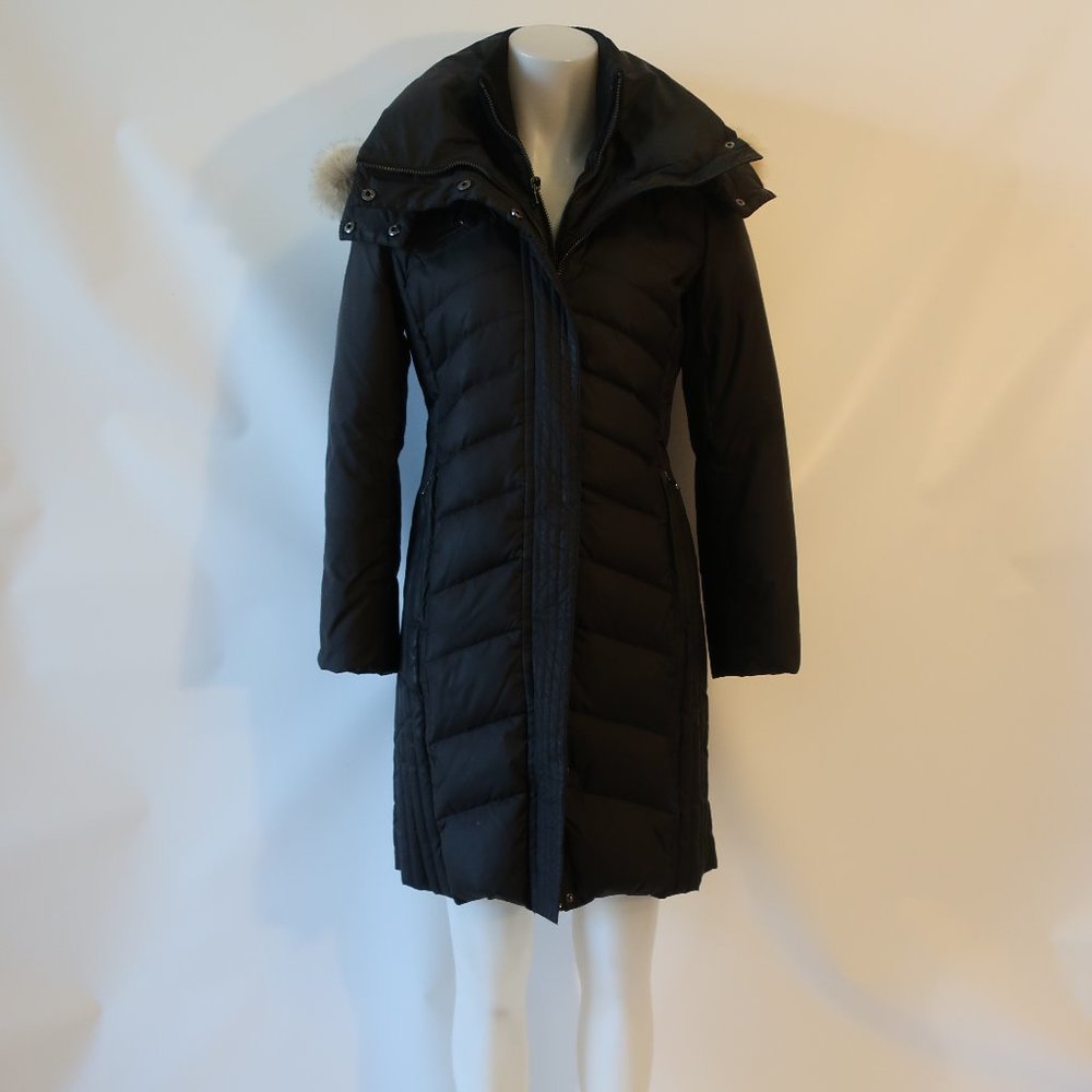 Womens Marc New York Andrew Marc Black Coyote Fur Hooded Zip Snap Down Coat S *